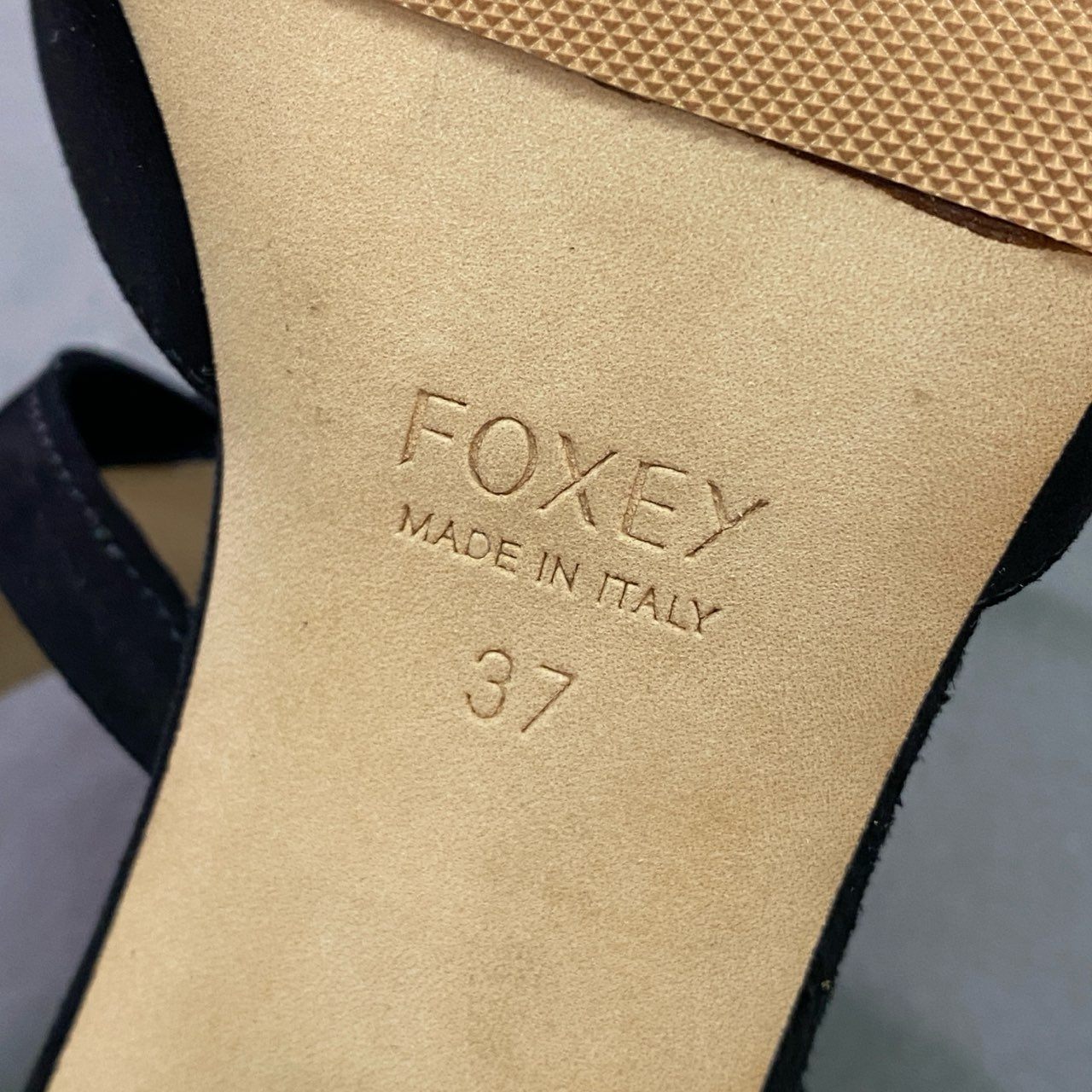 7a28 FOXEY フォクシー LETE クリアヒール パンプス ミュール サンダル チャンキーヒール シューズ 37 ブラック スエード