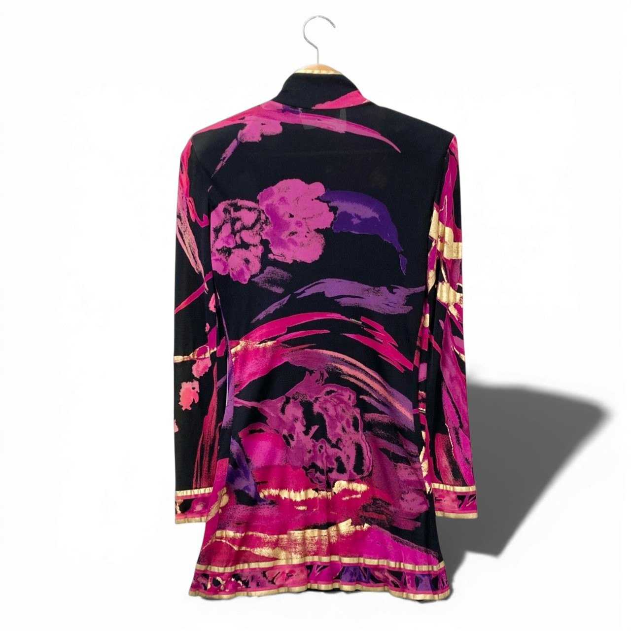 61c6 【美品】 LEONARD レオナール チュニックワンピース ハーフジップ ロングスリーブ レディース 女性服 サイズ40 マルチカラー シルク100％u02t