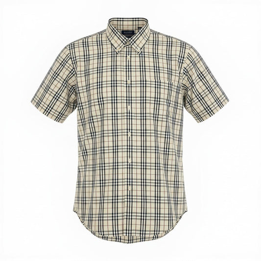 Ic27 BURBERRY バーバリー ノバチェックシャツ 半袖シャツ コットンシャツ トップス LLサイズ ベージュ コットン100％ メンズ 男性用u02t