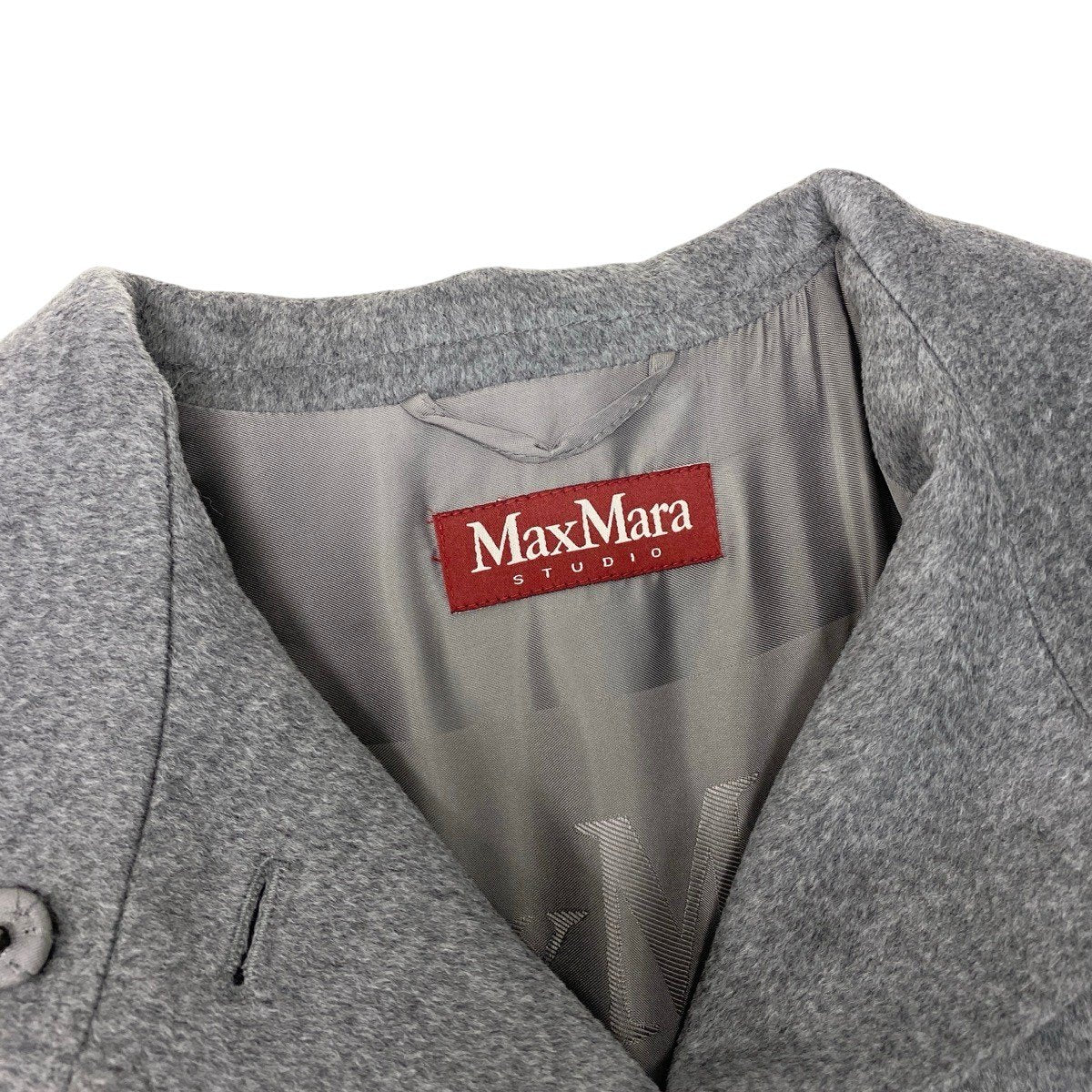17g16【美品】 MaxMara STUDIO マックスマーラ ステュディオ スタンドカラーコート ロングコート 比翼ボタン サイズ42 グレー レディース 女性用u02t