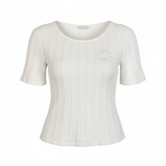 Ia23 Christian Dior クリスチャンディオール 半袖ニット サマーニット セーター エンブレム刺繍 M ホワイト コットン レディースu02t