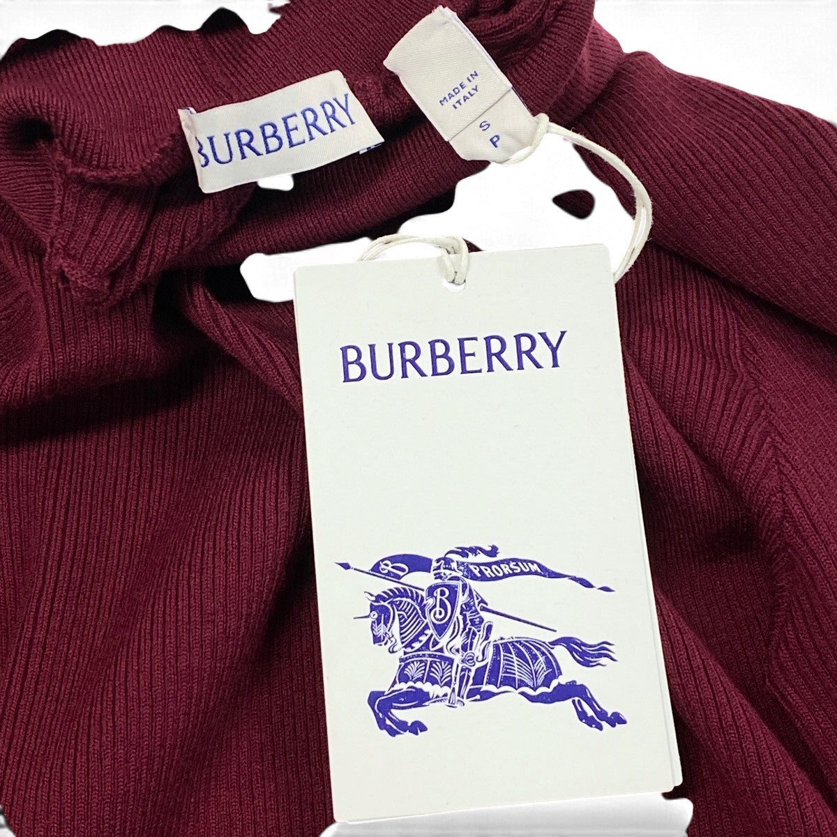Ij13 【未使用タグ付】 BURBERRY バーバリー EKD ウールブレンド タートルネック セーター リブニット 8077595 サイズS リプル / ボルドー レディースu02t