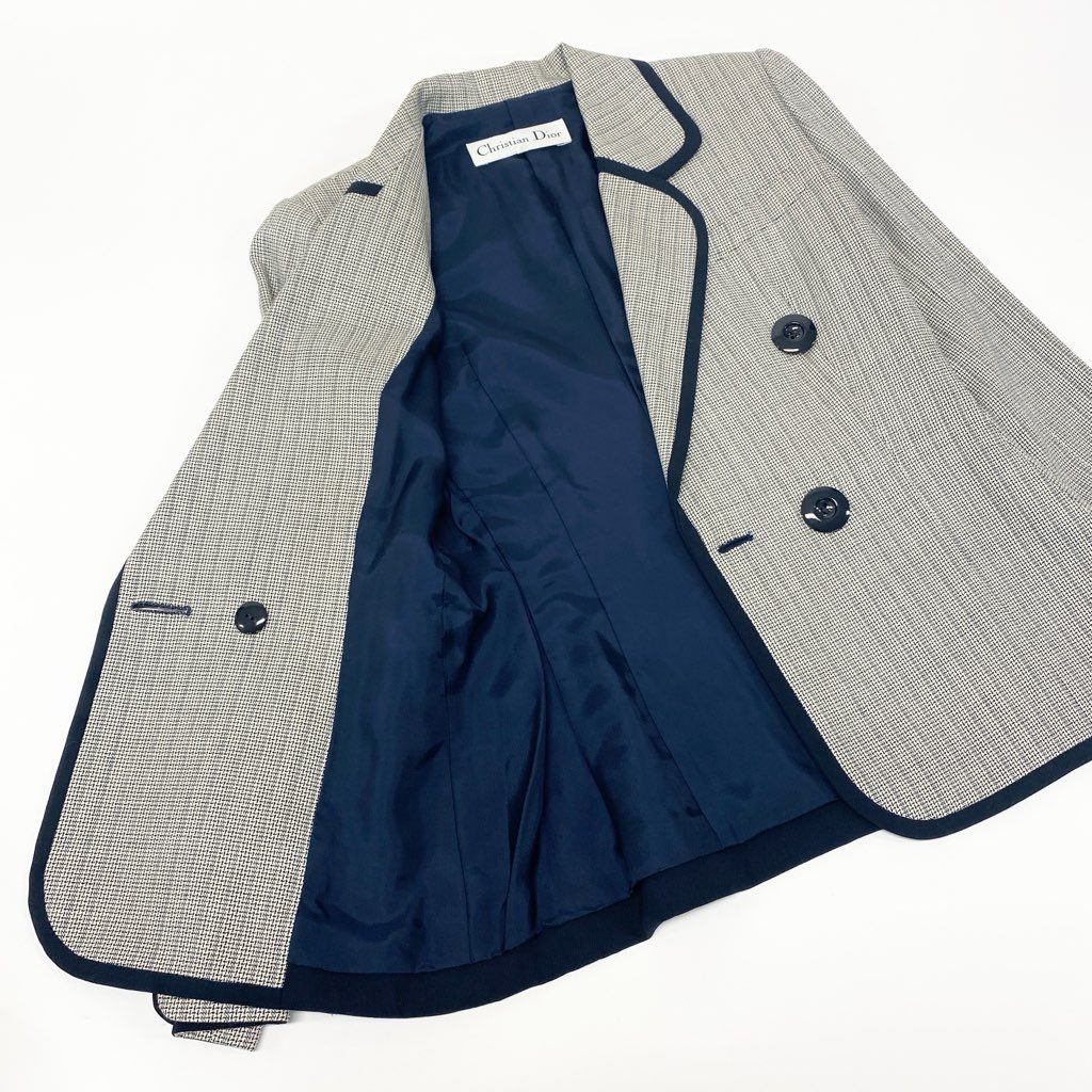 54l28 Christian Dior クリスチャンディオール Vintage セットアップ スーツスカート ダブルブレスト テーラードジャケット タイトスカート 9サイズ アイボリー ネイビー レディース 女性用o07t