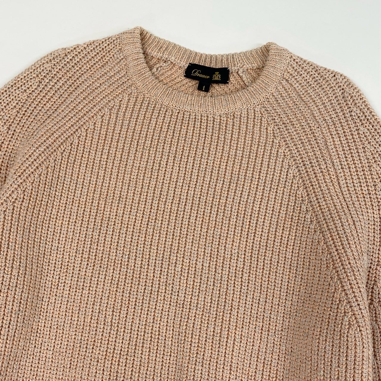 1j27《美品》Drawer ドゥロワー クルーネックプルオーバーニット 7G畦編み ニットセーター 6513-105-0979 1サイズ ピンクベージュ レディースu02t