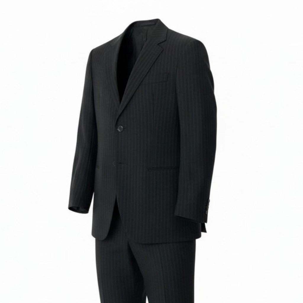 55c19 ARMANI COLLEZIONI アルマーニコレツィオーネ セットアップスーツ シングルスーツ背抜き 2B ストライプ柄 メンズ 紳士服 ビジネス フォーマル イタリア製 50 ブラック ウール100％u02t