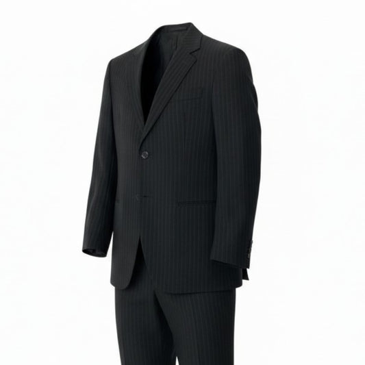 55c19 ARMANI COLLEZIONI アルマーニコレツィオーネ セットアップスーツ シングルスーツ背抜き 2B ストライプ柄 メンズ 紳士服 ビジネス フォーマル イタリア製 50 ブラック ウール100％u02t