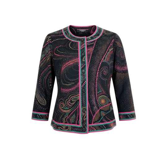 35a30 【美品】LEONARD レオナール 長袖カーディガン  トップスカットソー 総柄プリント 0349128 Lサイズ マルチカラー レディース 女性用o07t