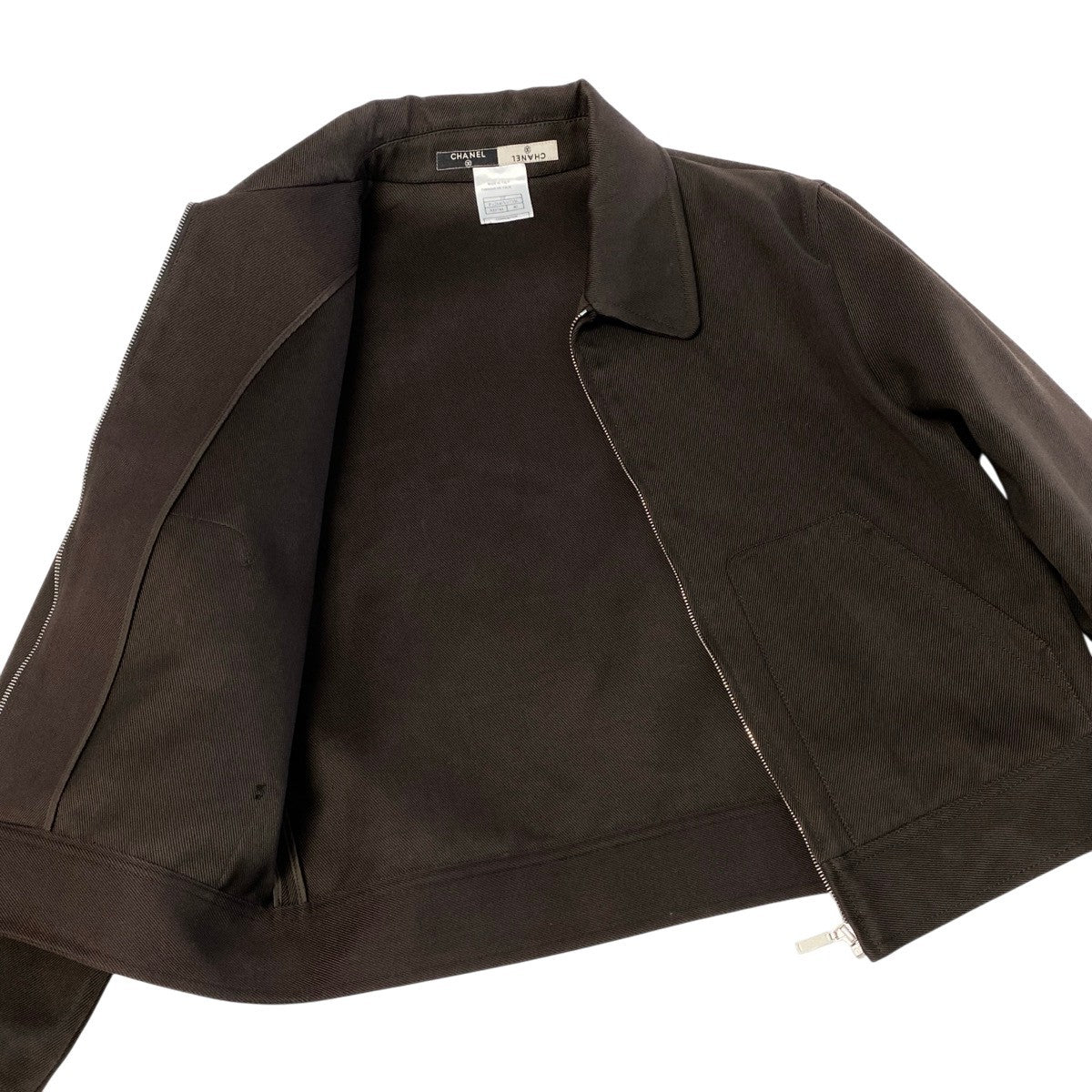 j16 CHANEL シャネル 99P ロゴジップアップ ジャケット Vintage Logo Zip-Up Jacket Brown P12840 Size 40 ブラウンt18r