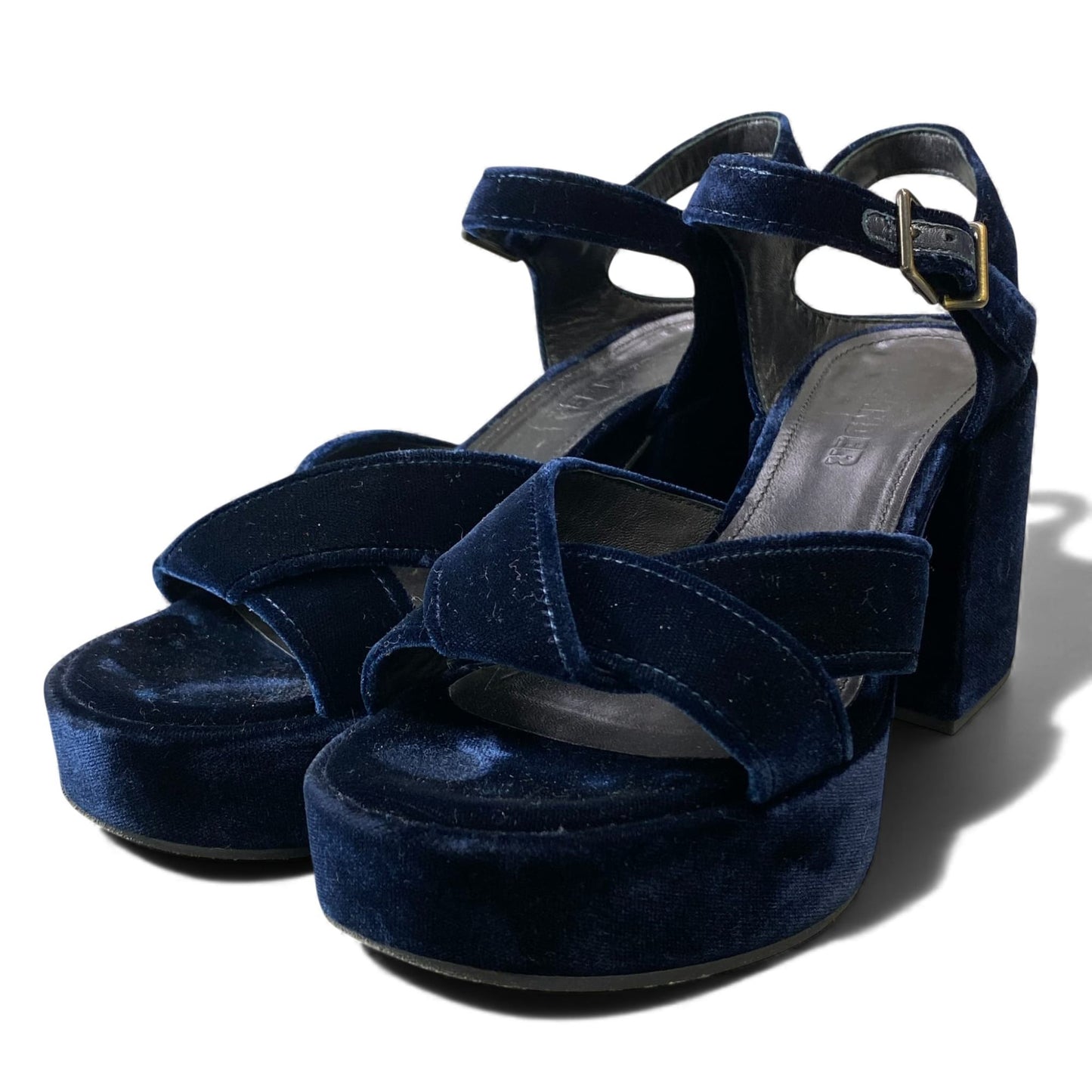 1L11 JIL SANDER ジルサンダー ベロア ベルベットサンダル チャンキーヒール サイズ37 ネイビー ストラップ レディース 女性用 靴k02i