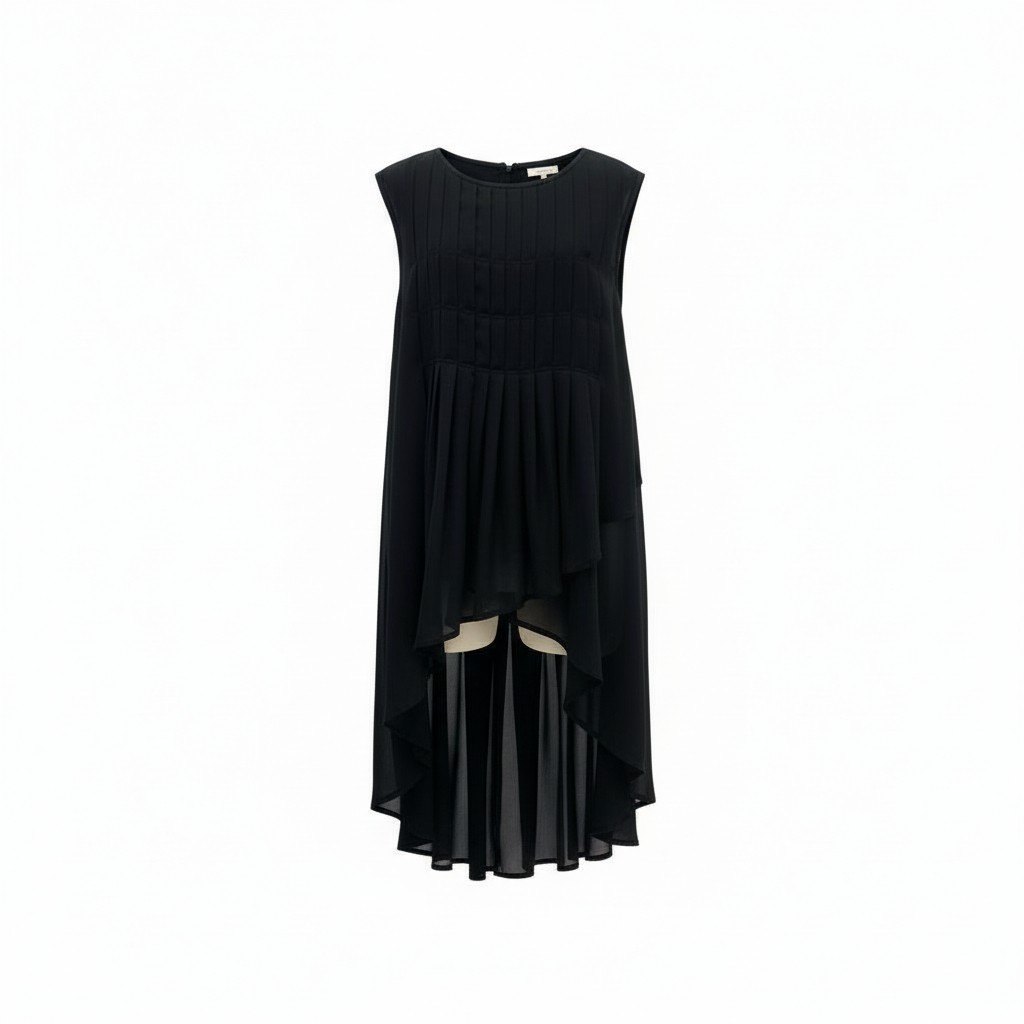 52k23《美品》 TOKUKO 1er VOL トクコプルミエヴォル ノースリーブワンピース アシンメトリー プリーツワンピース レディース 女性用 9  ブラック ポリエステル100％u02t