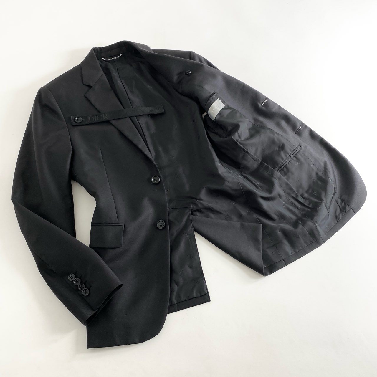 83h13 DIOR HOMME ディオールオム 20AW ストラップロゴ テーラードジャケット ドレスジャケット 013C216A3226 サイズ44 ブラック メンズ 国内正規