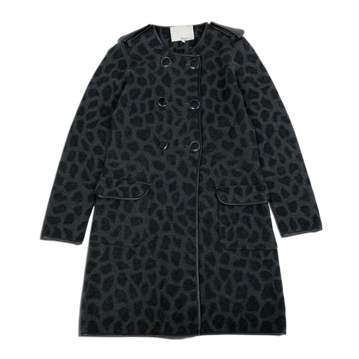 i25 【美品】3.1 Phillip Lim ロングコート ダブルボタン パイピング レオパード Sサイズ グレー ウール100％ レディース 女性用u02t
