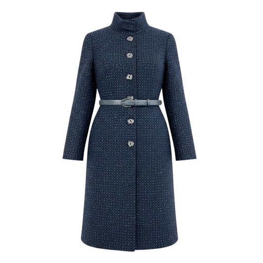 j23 【美品】MaxMara ツイードスタンドカラーコート アウター イタリア製 42サイズ ネイビー レディース 女性用u02t