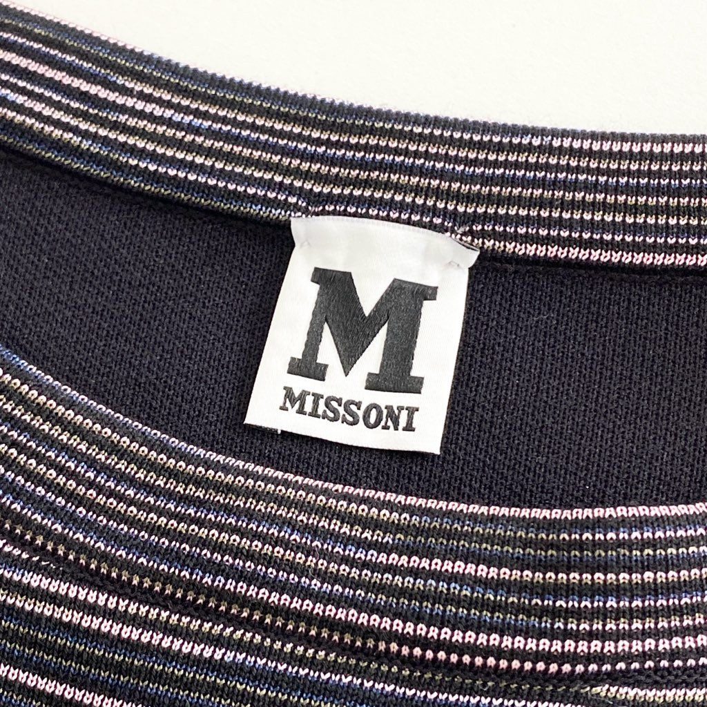 22f8 MISSONI ミッソーニ 半袖ワンピース ニット ドレス ショートスリーブ ひざ丈 42 マルチカラー ストレッチ