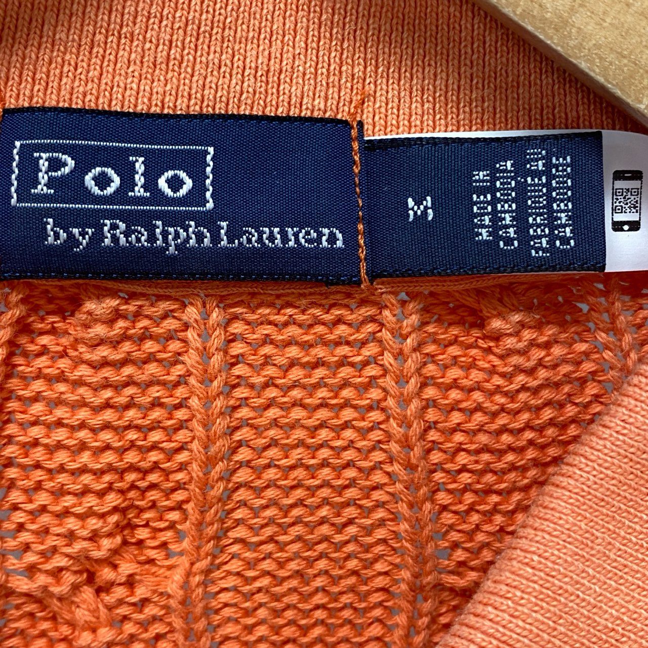 60b10 【美品】Polo by Ralph Lauren ラルフローレン コットンケーブルポロニット ニットセーター ヴィンテージ加工 トップス Mサイズ オレンジ コットン100％ レディースu02t