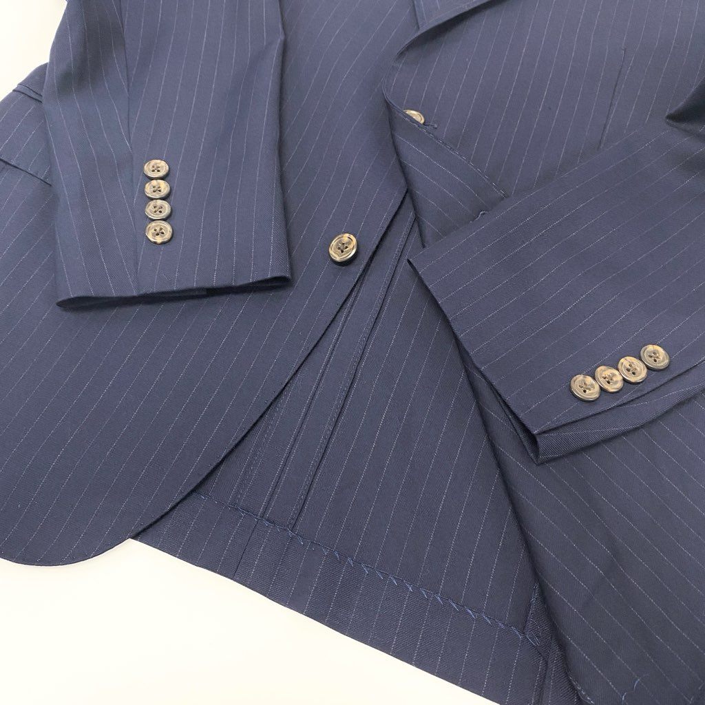 54l28 POLO RALPH LAUREN ポロラルフローレン PERFORMANCE SUIT テーラードジャケット アンコンジャケット ストライプ柄 シングル 2B メンズ 紳士服 大きいサイズ XL ネイビー ウール100％o07t