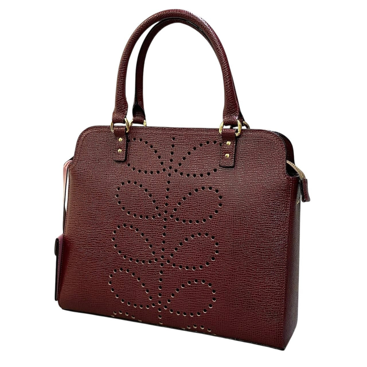 Be16 《極美品》 Orla Kiely オーラカイリー 2WAY レザーショルダーバッグ  ボルドー 本革 パンチング加工 カバン ハンドバッグt18r