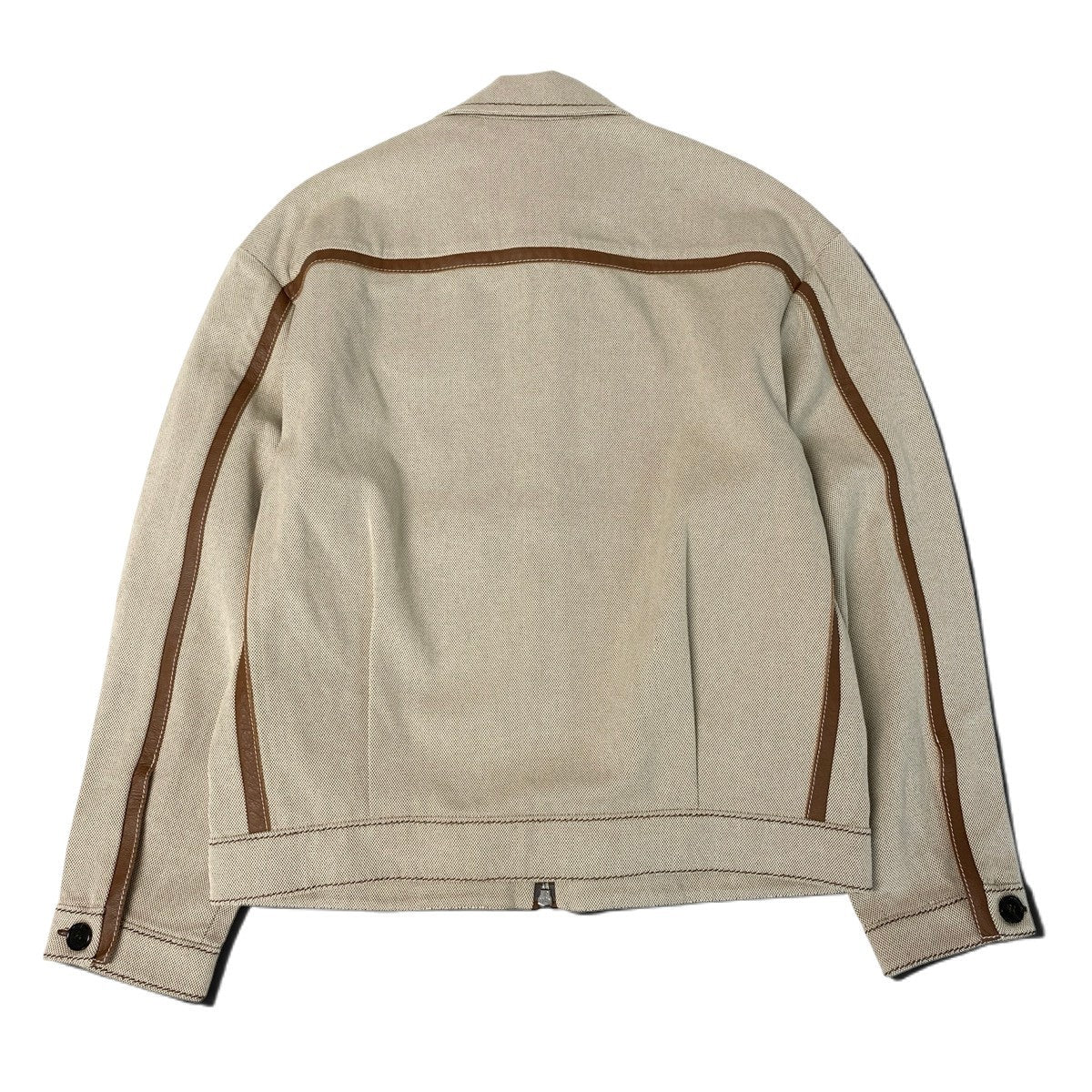 Ij28【極美品】MIUMIU 2023 ジャガード ブルゾン ジャケット  ML1042 38サイズ ベージュ ブラウン コットン レザー レディースk02i