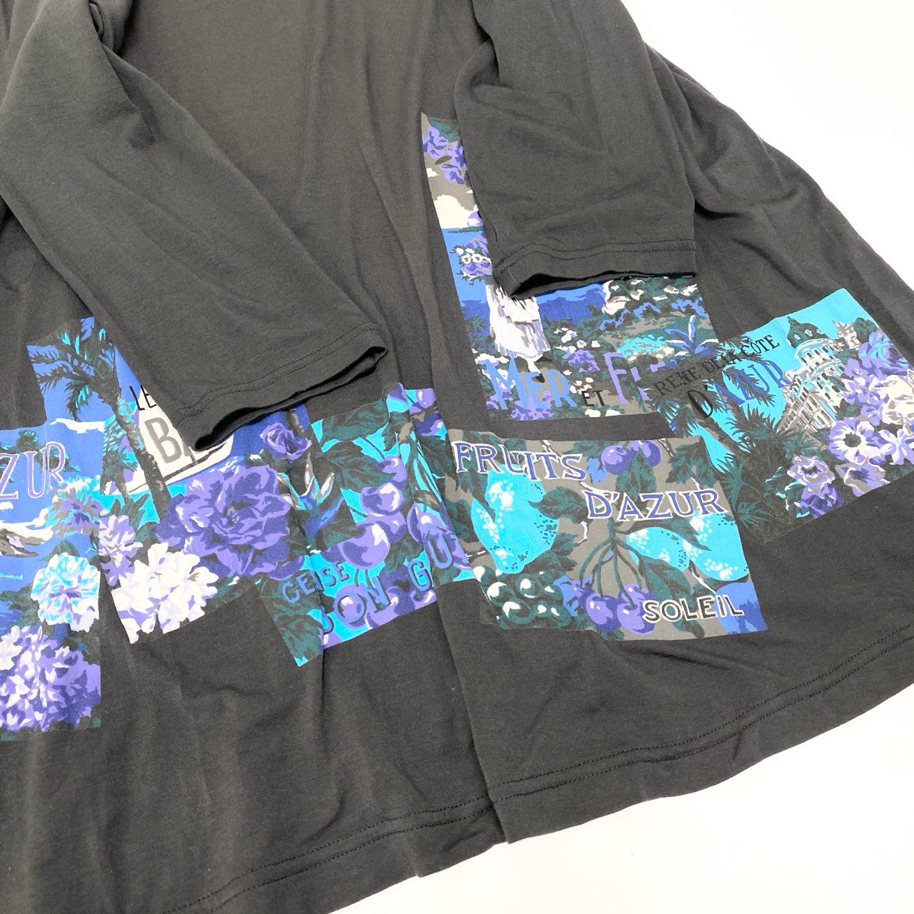 38c2 TOKUKO 1er VOL トクコプルミエヴォル チュニックワンピース 7分袖 モックネック 花柄プリント ストレッチ レディース 女性服 サイズ9 ダークグレーu02t