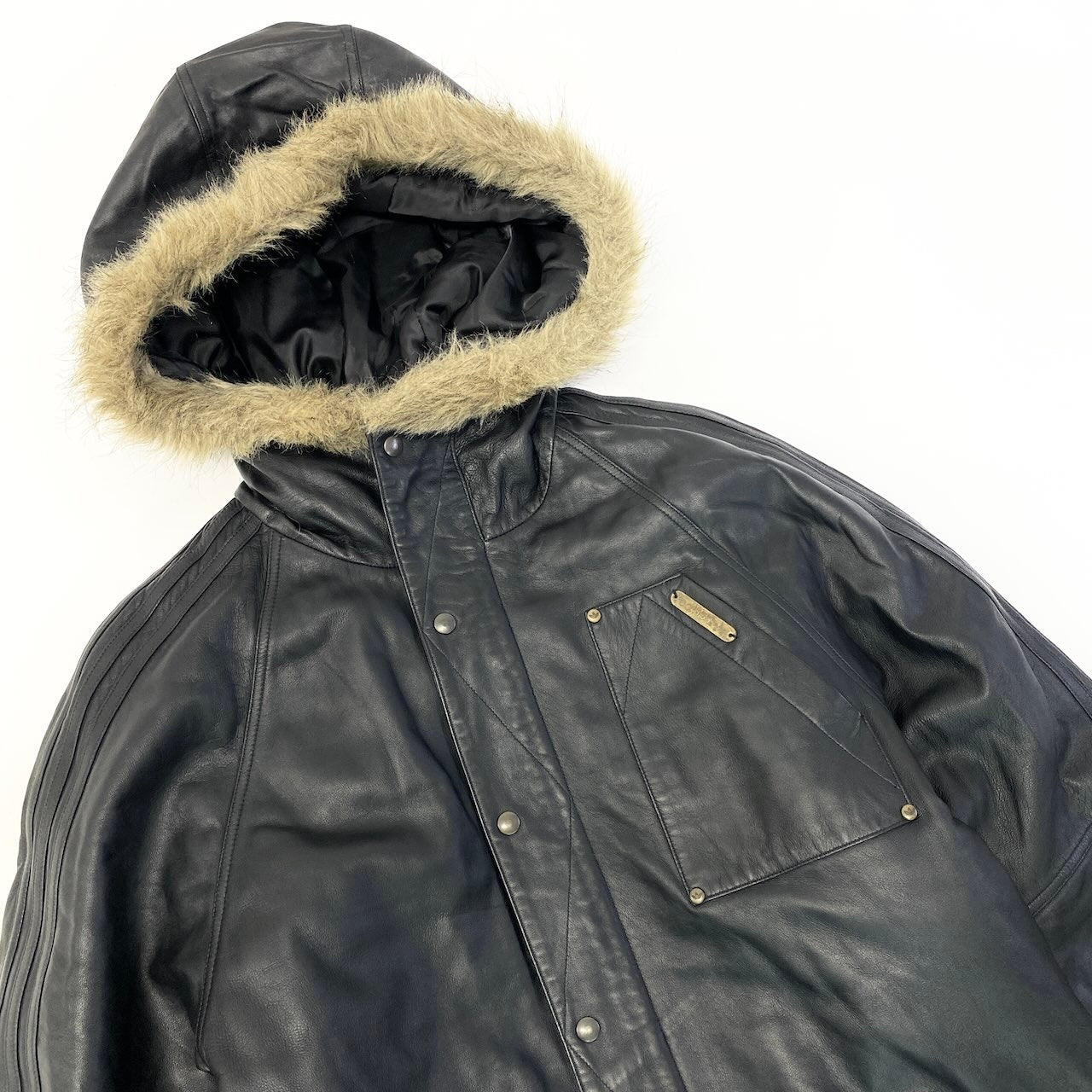 15e11 adidas ジップアップレザーフーディーコート レザーハーフコート アウター XSサイズ ブラック レザー メンズ 男性用k02i