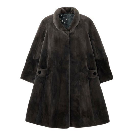 58c24 SAGA MINK サガミンク 金サガ レアデザイン シェアードミンク ロングファーコート サイズF グレー 最高級本毛皮 ドット Mink Fur Coatt18r