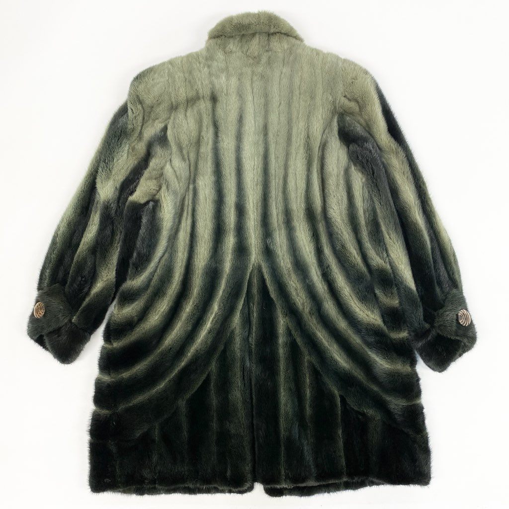69L15 《希少》 AMERICAN Legend アメリカン レジェンド 染めミンク レアデザイン ロングコート サイズF グリーン系 最高級本毛皮 MINK FUR COATt18r