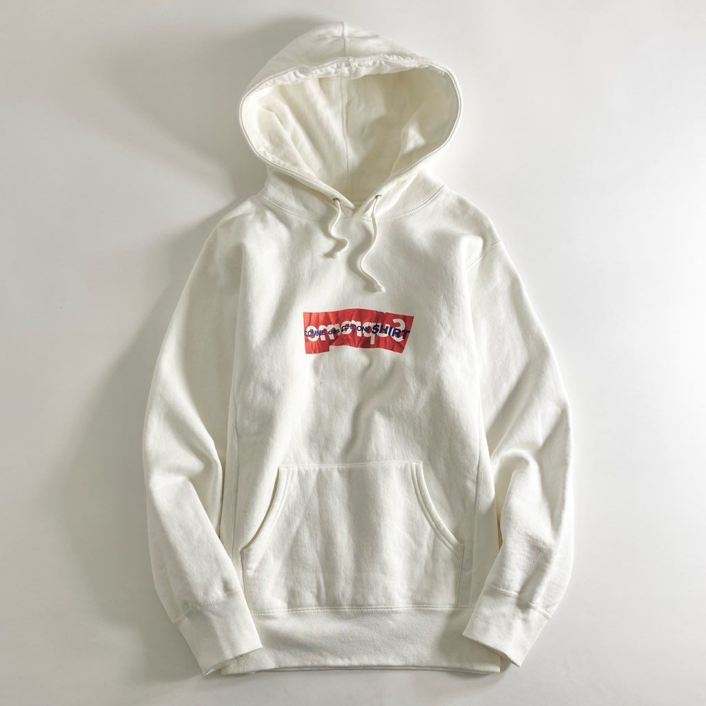 13e21 Supreme COMME des GARCONS SHIRT シュプリーム コムデギャルソン 17SS Box Logo Hooded Sweatshirt ボックスロゴ パーカー フーディ 反転ロゴ Mサイズ ホワイト コットン