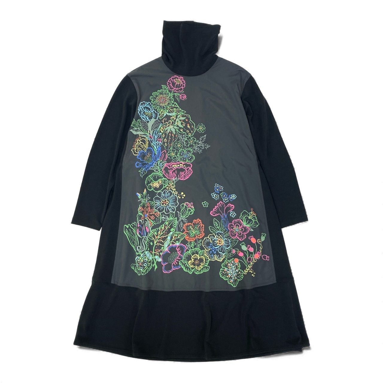 28k29 TOKUKO 1er VOL トクコプルミエヴォル 長袖 ロングワンピース 異素材切替 花柄プリント ストレッチ○ レディース 女性用 9 ブラックu02t