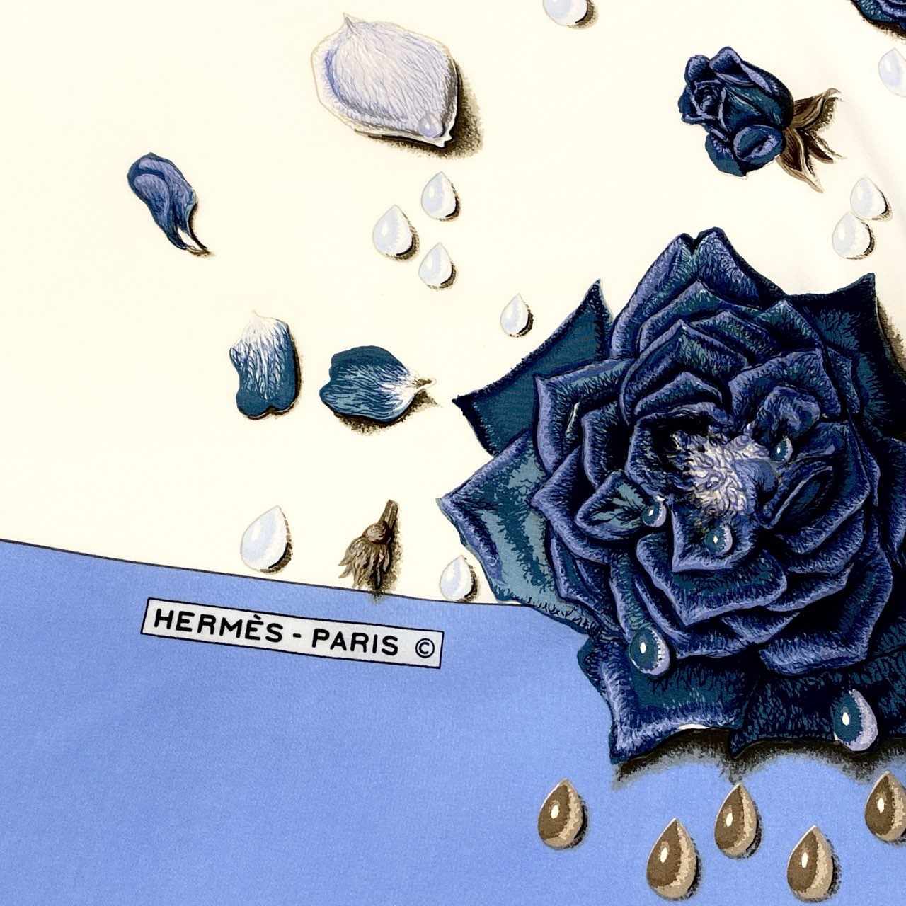b20 HERMES エルメス LA ROSSE CARRE GEANT ラ・ロゼ カレジュアン スカーフ 薔薇の雫 140 ブルー Rose Flourt18r