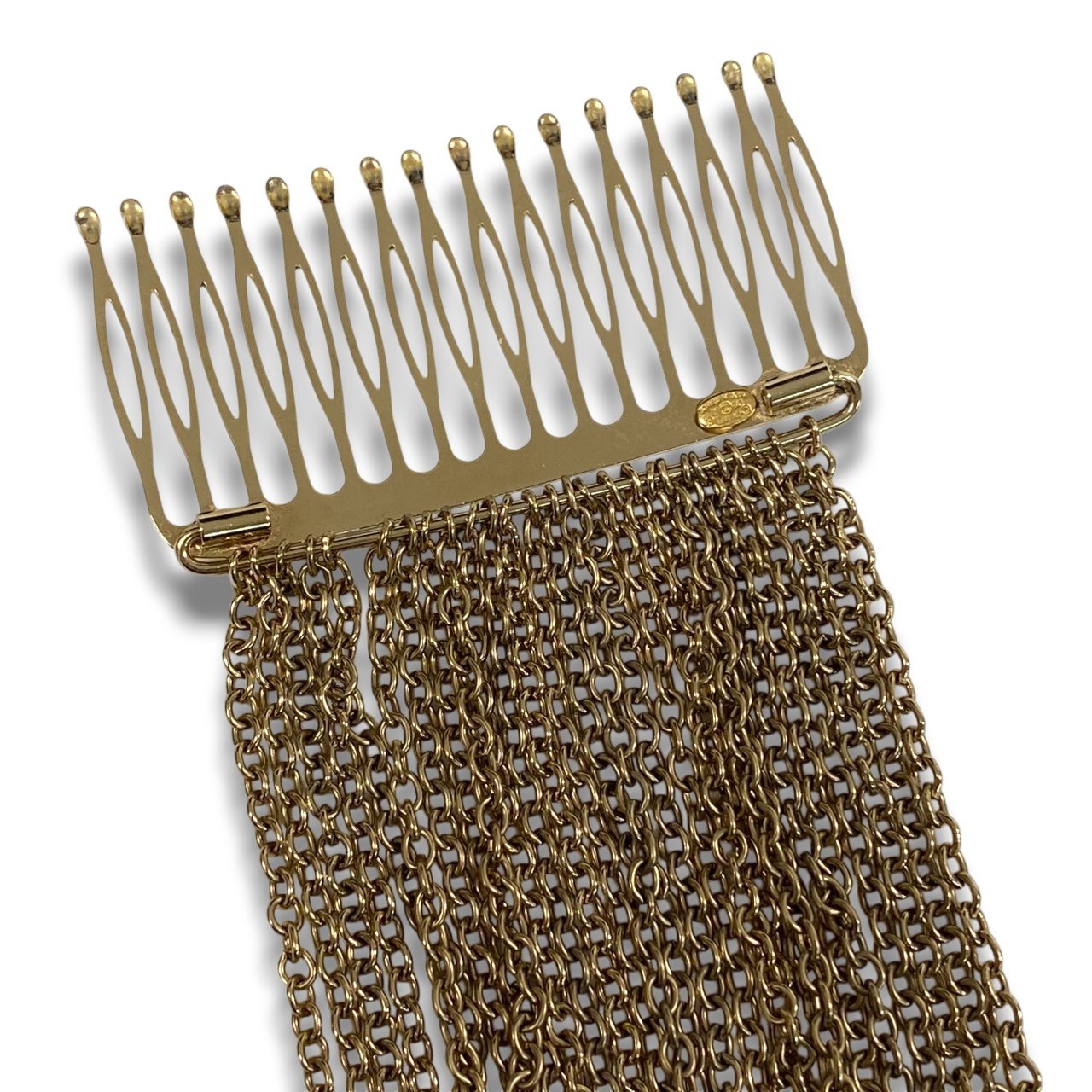 c3 CHANEL シャネル 2002 ヘアアクセサリー かんざし コーム ココマーク フリンジ ゴールド レディースu02t