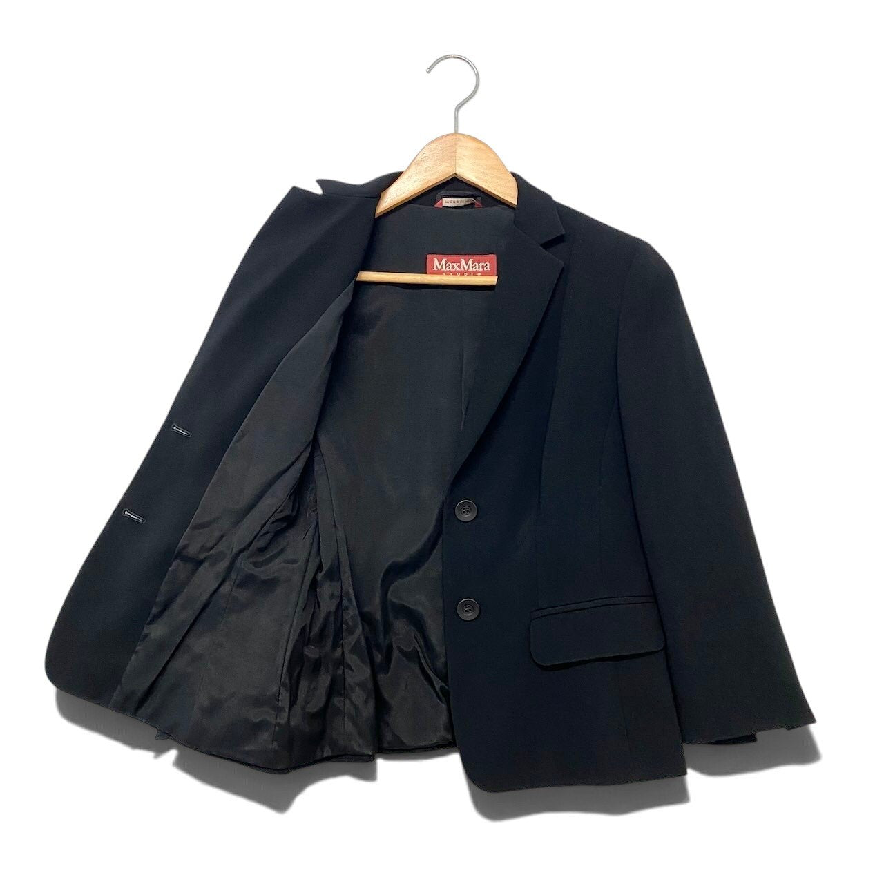 88i1 【美品】 MaxMara STUDIO マックスマーラ ステュディオ テーラードジャケット フォーマル サイズ46 ブラック レディース 女性用o07t