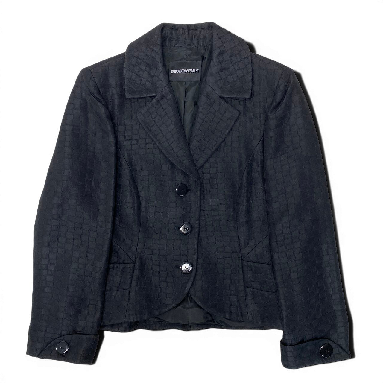 50g4 EMPORIO ARMANI エンポリオアルマーニ テーラードジャケット  総柄 サイズ44 ブラック レディース フォーマルo07t