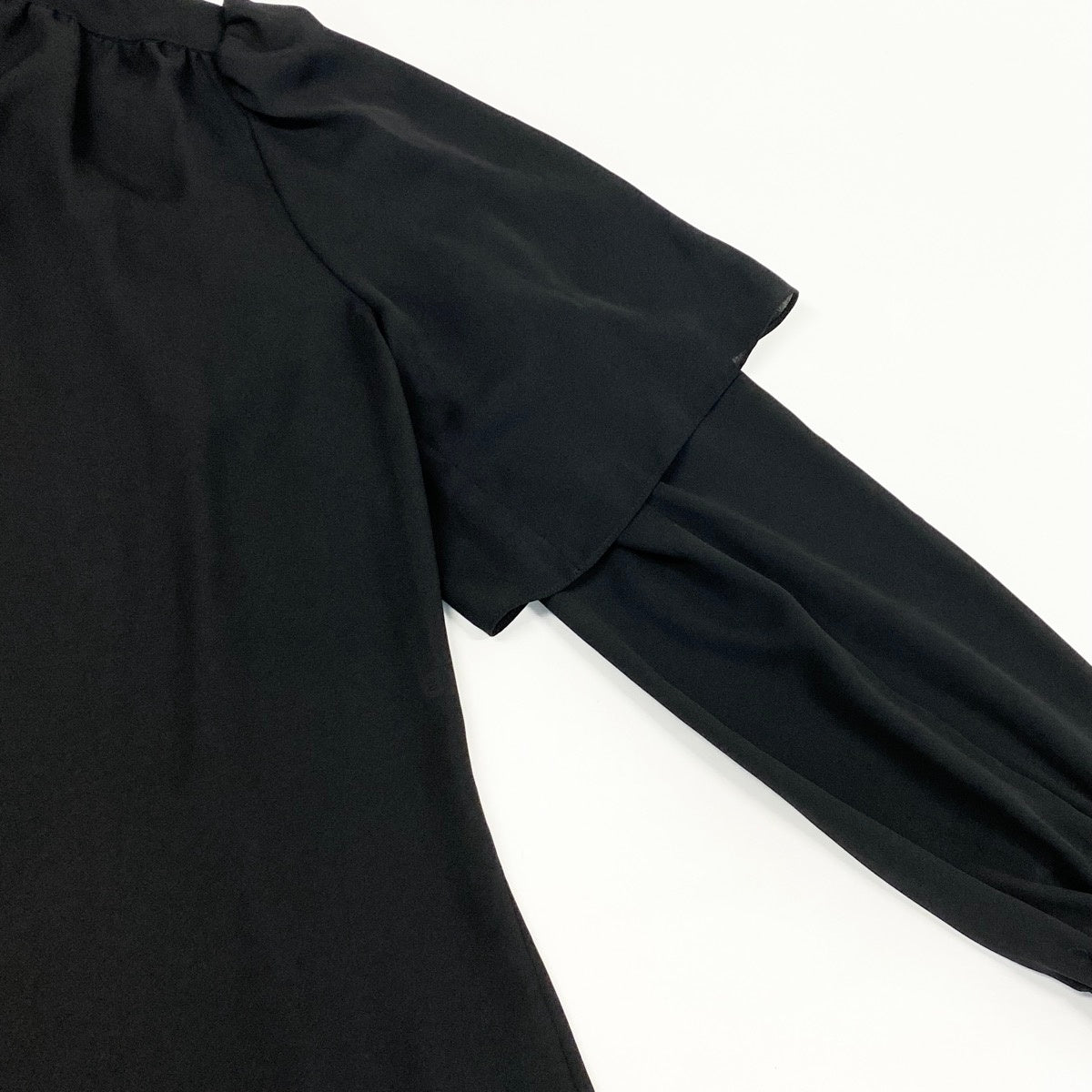 Eh10  BALENCIAGA バレンシアガ ボウタイブラウス シフォンブラウス リボン 袖レイヤード 長袖 605713 40 ブラック ポリエステル100％ レディース 女性用o07t