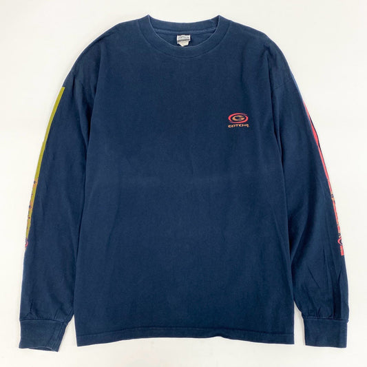 66i11 GOTCHA ガッチャ 長袖カットソー 98年 90’s old surf 両面袖プリント Tシャツ USA製 メンズ 男性用 XL ネイビー マルチカラー コットン100％u02t