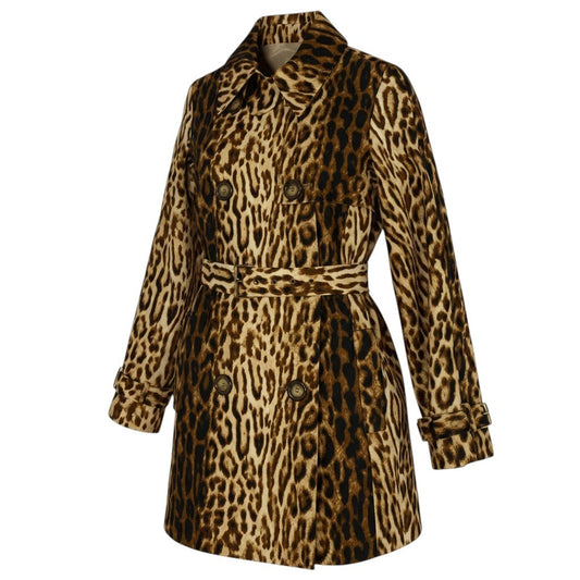 Ed18 CELINE セリーヌ ステンカラーコート ジャケット レオパード ヒョウ柄 ミディアム丈 ベージュ ブラウン レディース 女性用u02t