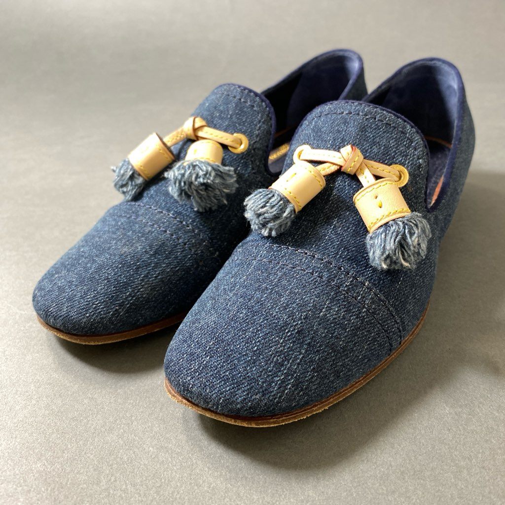 3f29 《美品》 LOUIS VUITTON ルイヴィトン タッセル デニムスリッポン ローファー 35 インディゴ LV DENIM イタリア製 ドレスシューズ