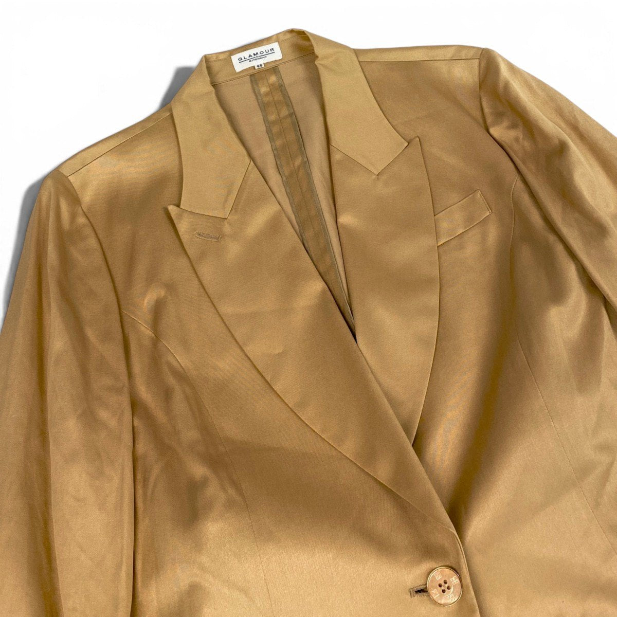 h31 【美品】GLAMOUR GIVENCHY セットアップ テーラードジャケット スラックス シルクコットン 44サイズ オレンジ ベージュ レディース 女性用k02i