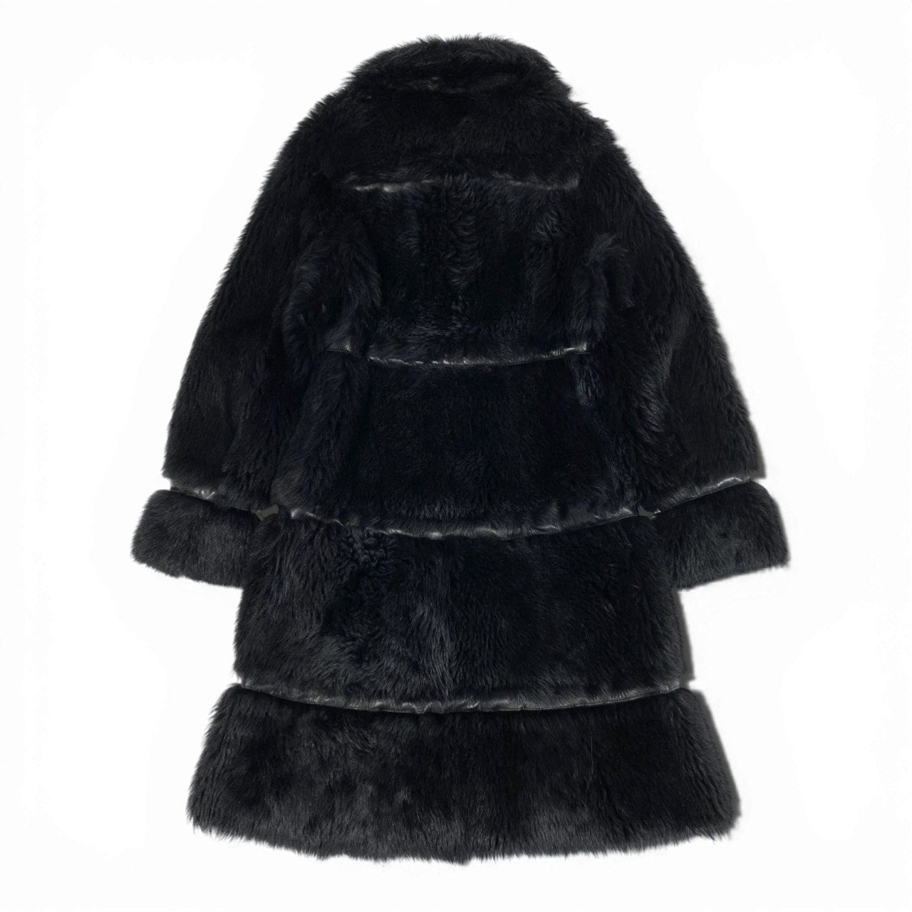 38b9 Vintage PRADA プラダ リアルファーコート ムートンコート レザー ロングコート ブラック 羊革 レディースta1