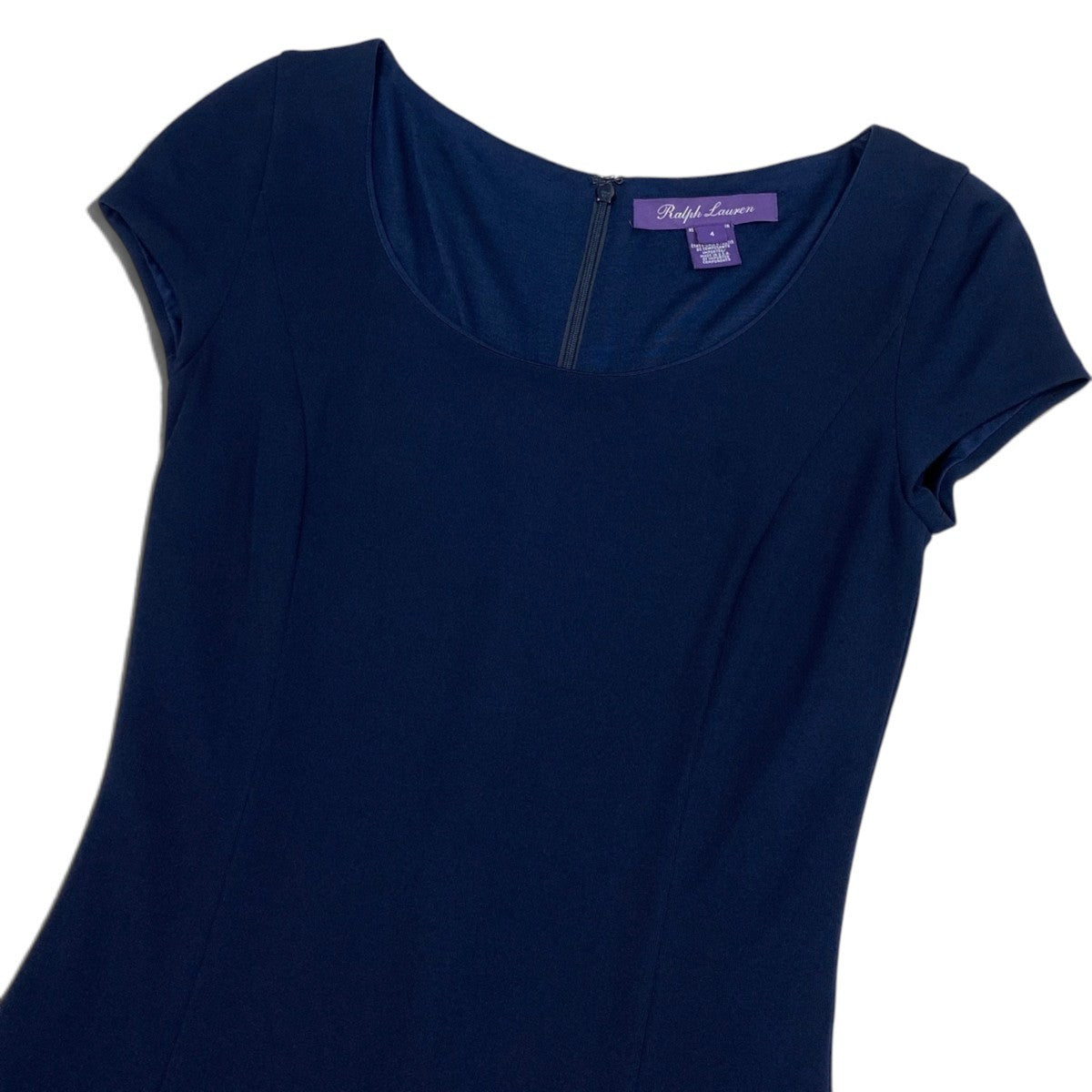 79j5 【美品】Ralph Lauren ラルフローレン 半袖ドレスワンピース ロングワンピース パープルレーベル ストレッチ 4サイズ ネイビー レディース 女性用u02t