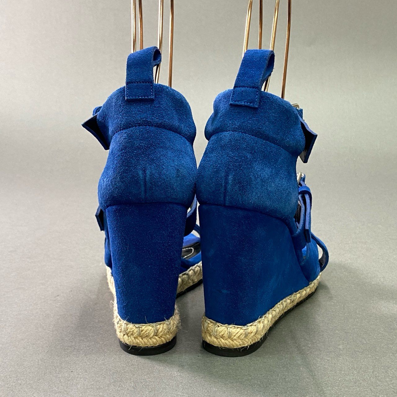 5k6 BALENCIAGA バレンシアガ ダブルベルトストラップ ウェッジソールサンダル 38 ブルー スエードレザー スペイン製 シューズ