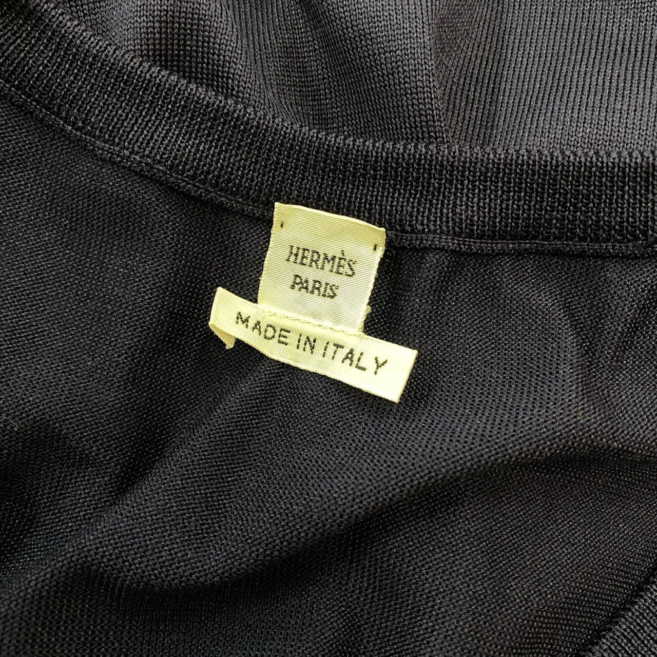 Ea29【美品】HERMES エルメス ノースリーブニットワンピース Vネック 胸元ロゴ 36サイズ ネイビー コットン100％ レディース 女性用o07t