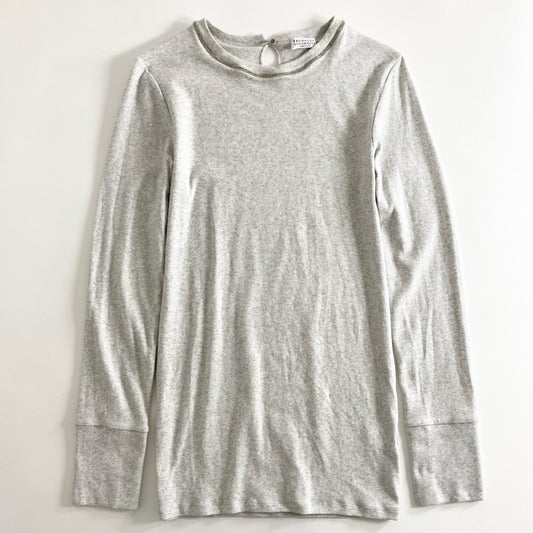 21d10 【美品】 BRUNELLO CUCINELLI ブルネロクチネリ ビーズデザイン リブカットソー 長袖Tシャツ XXL ライトグレー レディース 婦人服