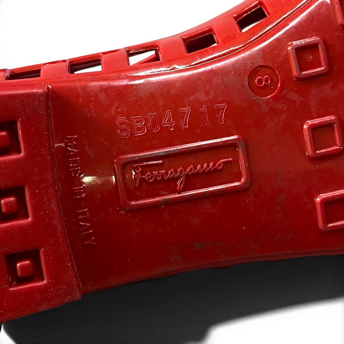 f24 SALVATORE FERRAGAMO メッシュパンプス ヴェラリボン シューズ イタリア製 8サイズ レッド ラバー レディース 女性用o07t