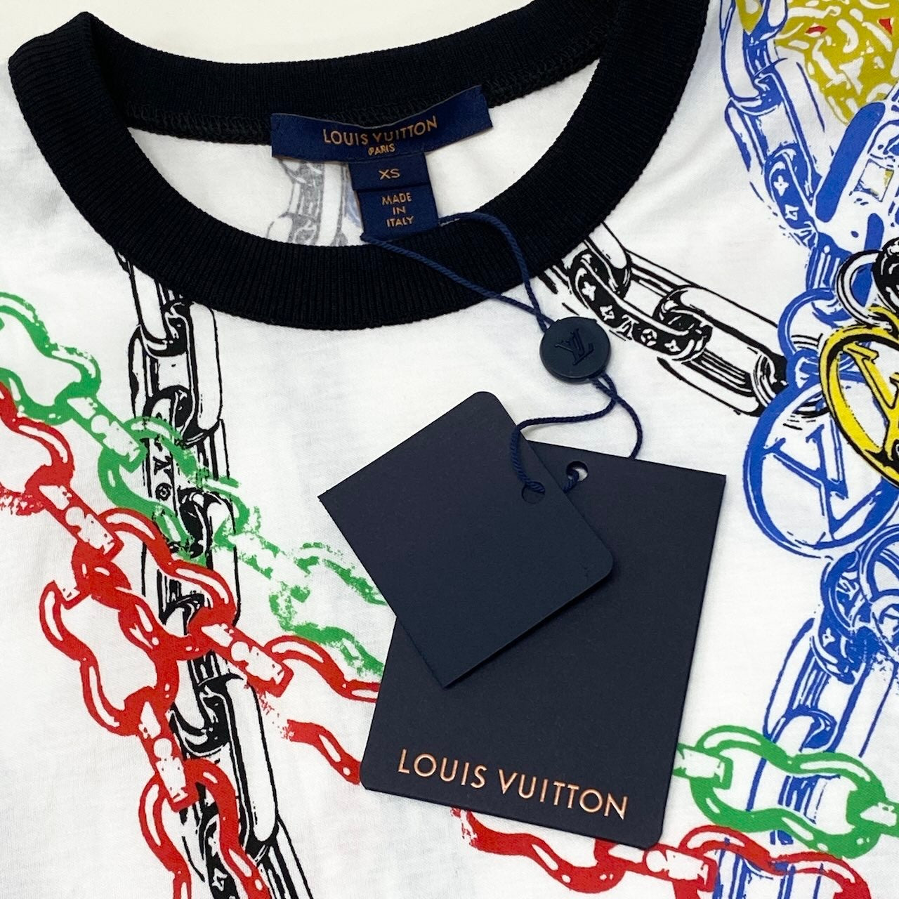 Ig6 LOUIS VUITTON ルイヴィトン 21年 チェーンプリント Tシャツワンピース LVロゴ RW212W FO8 FLDR53 サイズXS ホワイト レディースk02i