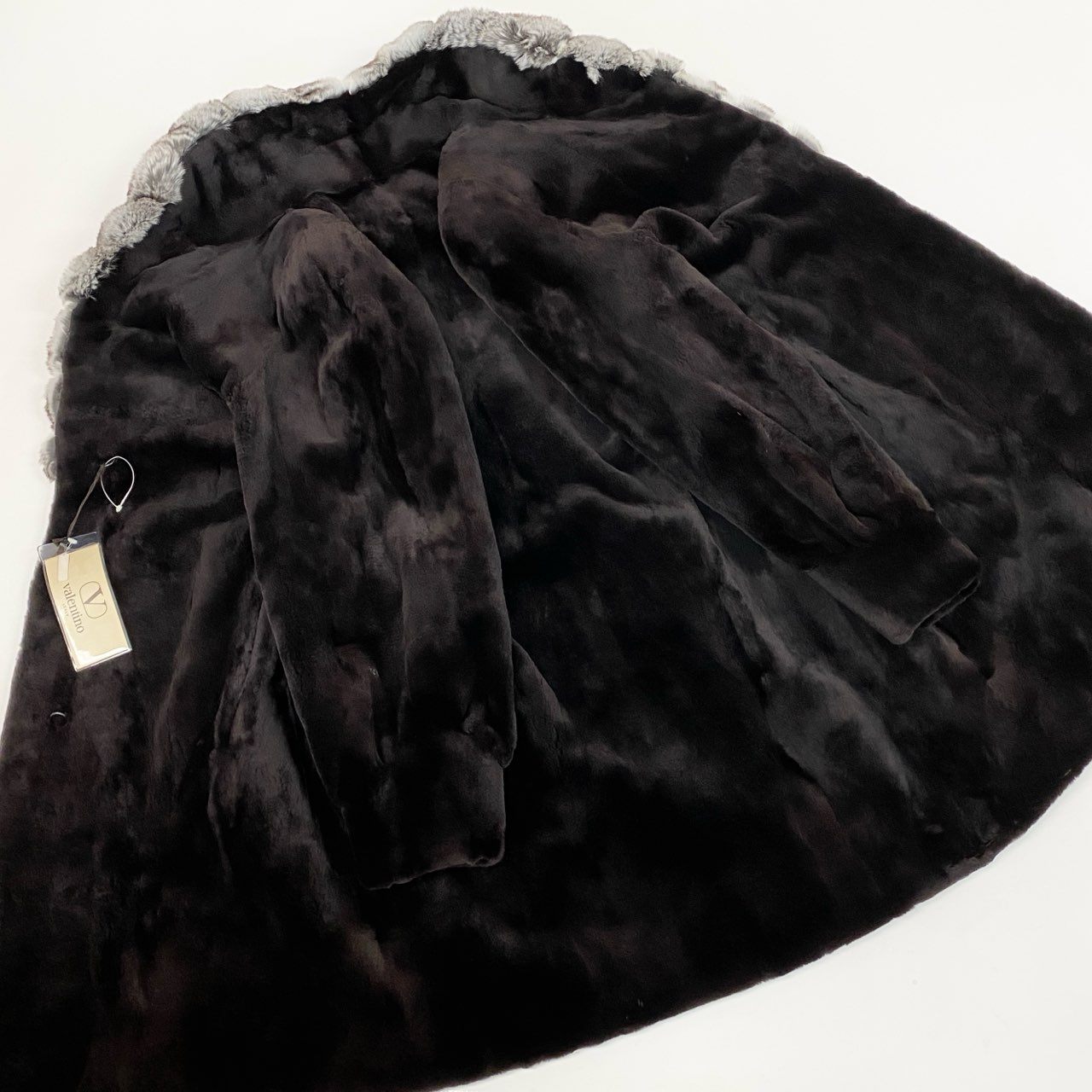 85b9 【新品保管品】Valentino ヴァレンティノ チンチラ シェアードミンク ファーコート 毛皮コート Fサイズ ダークブラウン系 レディース 女性用k02i