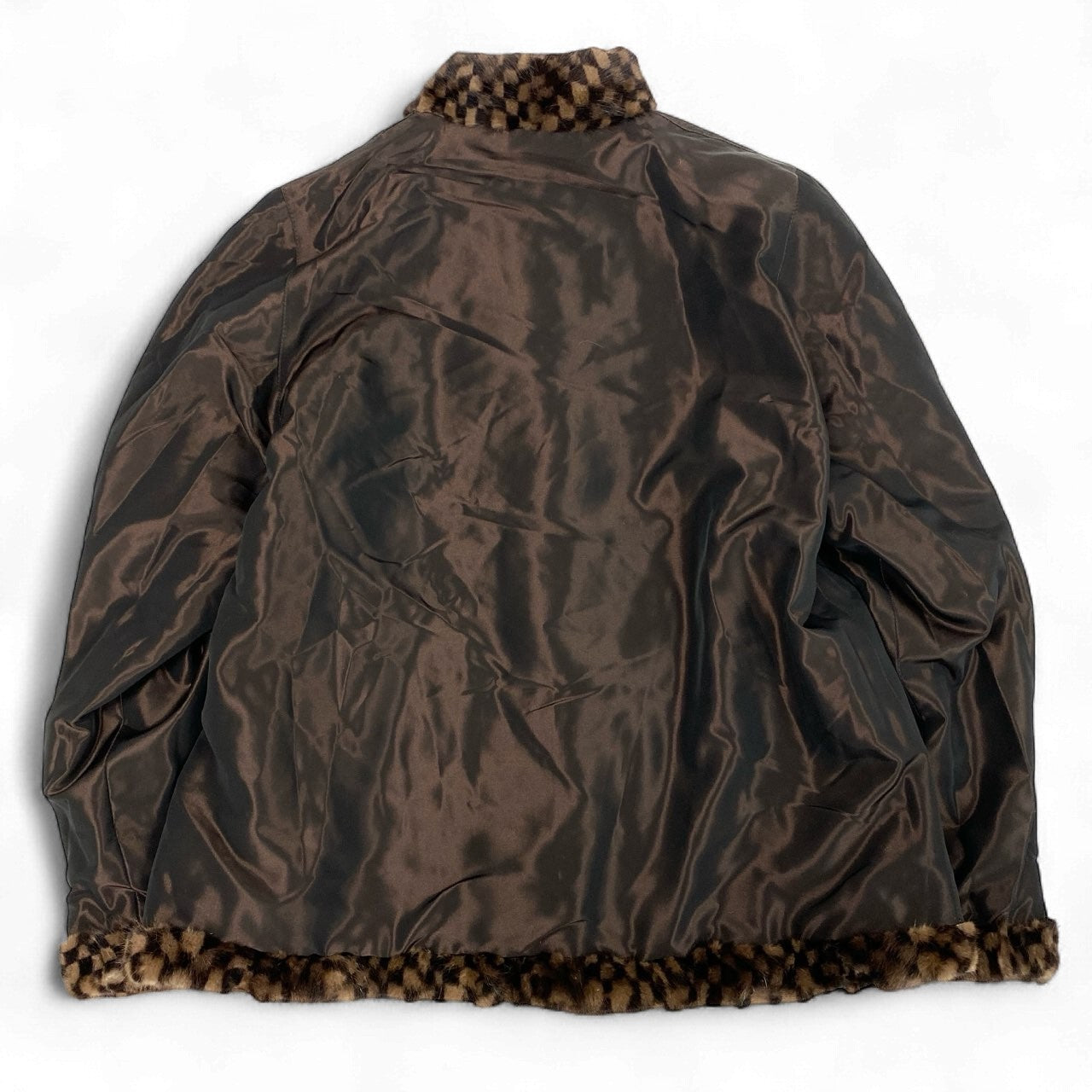 27k14《美品》 ミンクファー リバーシブルコート ブラウン 本毛皮 チェック柄 MINK FUR ダミエ 市松模様 ジャケット 軽量◎t18r