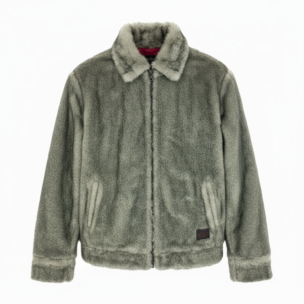 58a21 Zephyren ゼレファン ファージャケット ダブルジップ 裏地ベロア〇 メンズ 紳士服 サイズM グレーu02t