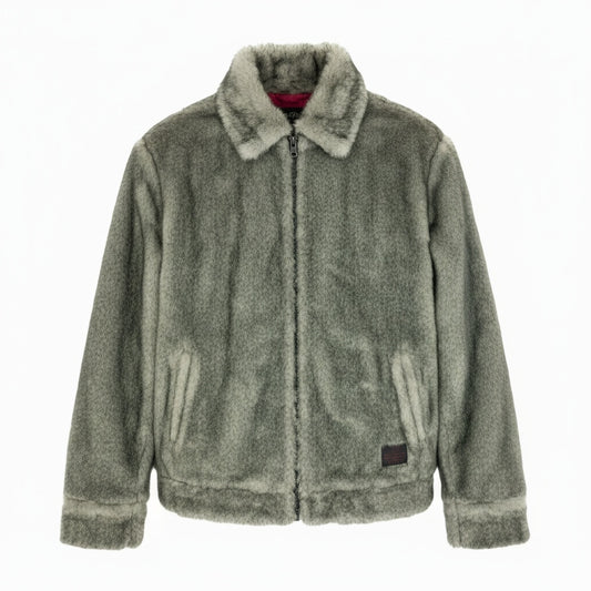 58a21 Zephyren ゼレファン ファージャケット ダブルジップ 裏地ベロア〇 メンズ 紳士服 サイズM グレーu02t