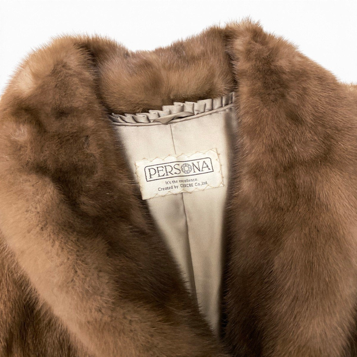 75i16 PERSONA パステルミンク ファーコート サイズ9 茶系 本毛皮 Pastel Mink Fur Coat 裏地刺繍t18r