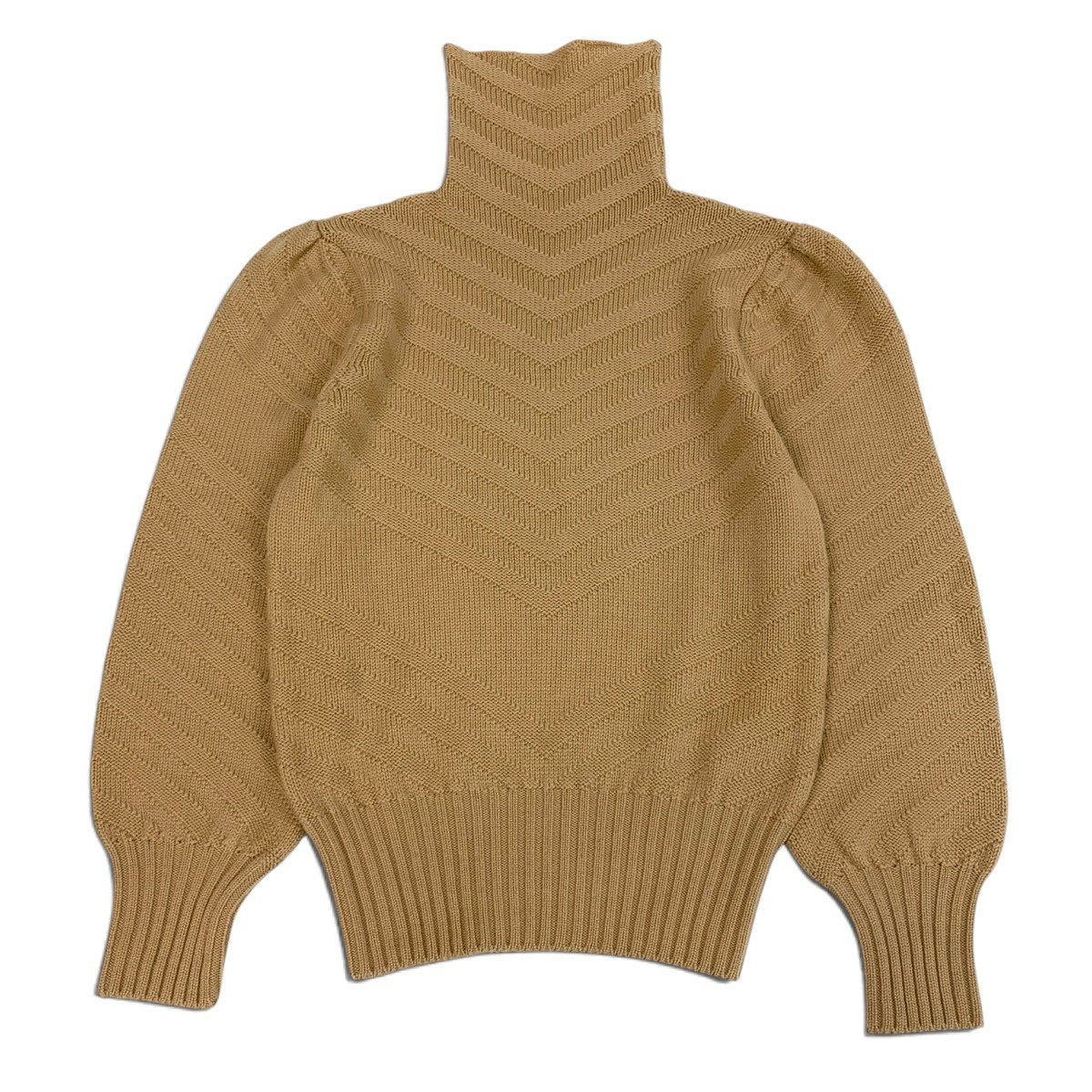 Ei3 【美品】 VALENTINO ヴァレンティノ パフスリーブ タートルネック ニットセーター ベージュ ウール100％ レディースk02i